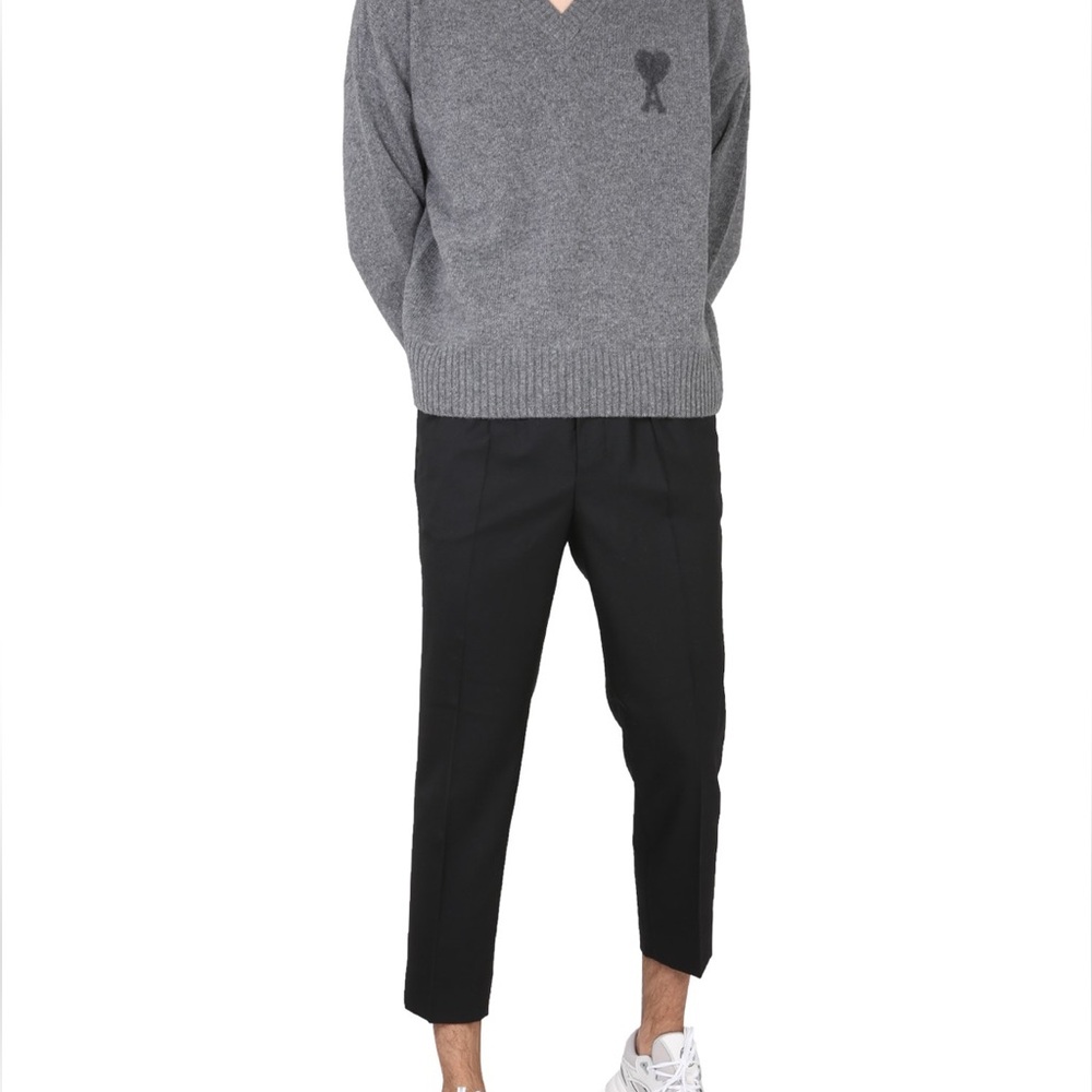 AMI PARIS Black Wool Elastic Waist Trousers